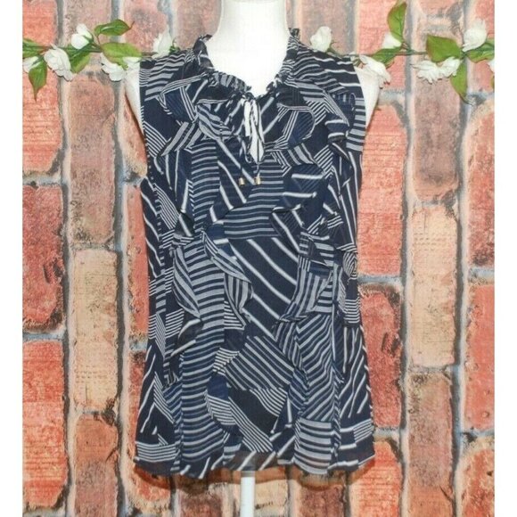 Tommy Hilfiger Ladies S Chiffon Navy Blue Sleeveless Blouse Ruffle Career Office - Picture 1 of 9